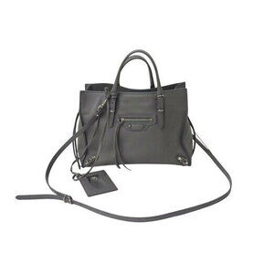 BALENCIAGA Paper Handbag Gray Leather Shoulder Strap